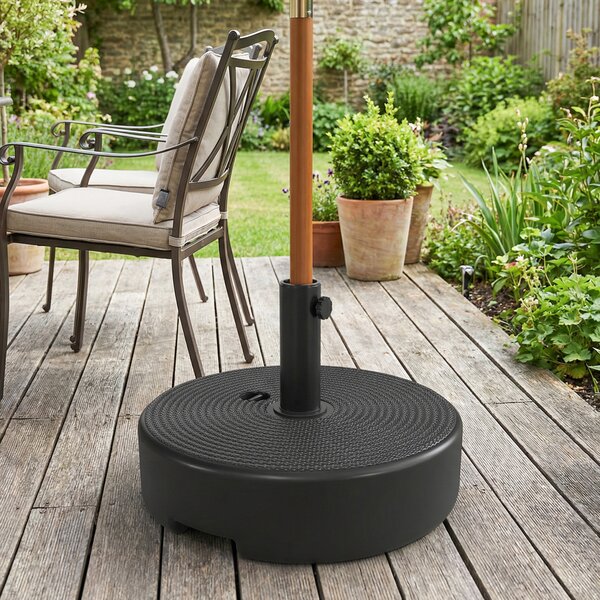 Outsunny Base per Ombrellone, Base Esterna Riempibile fino a 19kg con Sabbia o 15kg con Acqua, Ø45x30,5 cm, Nero | Aosom Italy