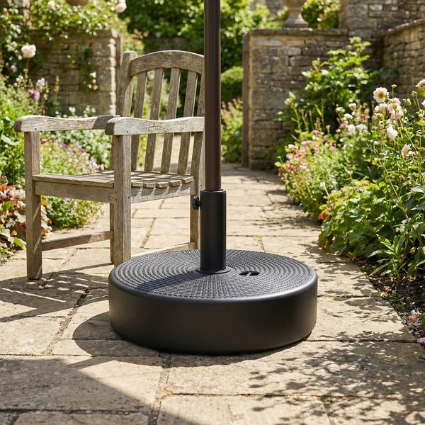 Outsunny Base per Ombrellone, Base Esterna Riempibile fino a 19kg con Sabbia o 15kg con Acqua, Ø45x30,5 cm, Nero | Aosom Italy