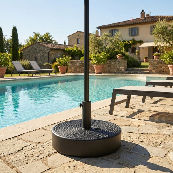 Outsunny Base per Ombrellone, Base Esterna Riempibile fino a 19kg con Sabbia o 15kg con Acqua, Ø45x30,5 cm, Nero | Aosom Italy