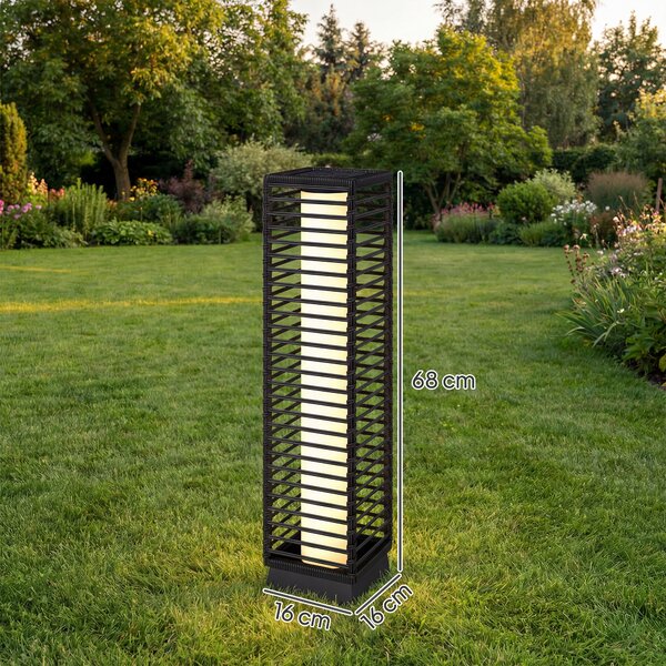 Outsunny Lanterna Solare da Esterno con Sensore di Luce, Lampione Ricaricabile Senza Fili, in Resina Intrecciata, 16x16x68 cm, Nero | Aosom Italy