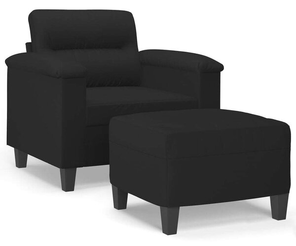 Poltrona con Poggiapiedi Nero 60 cm in Tessuto Microfibra
