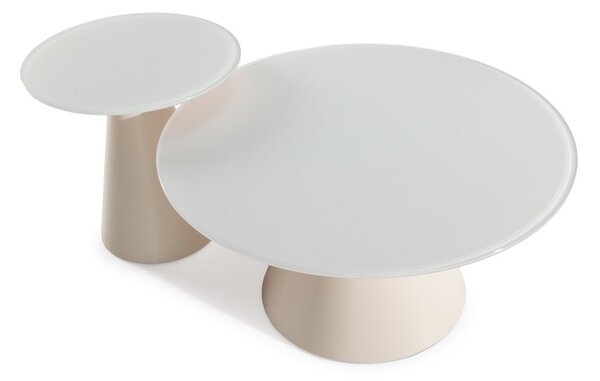 Set di tavolini da salotto rotondi color crema con piano in vetro 2 pz ø 80 cm Vida – MOME