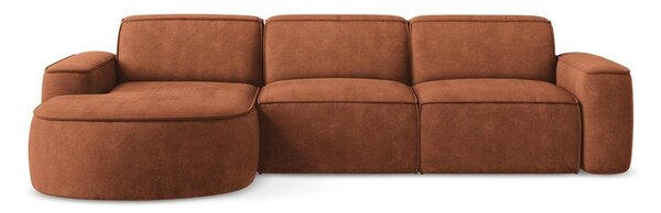 Divano angolare color terracotta (con penisola a sinistra/con chaise lounge) con rivestimento in ciniglia Omao – Makamii