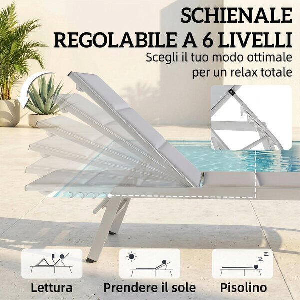 Outsunny Sdraio Imbottita, Schienale 6 Posizioni, Telaio Alluminio, Capacità 120 Kg, Grigio Chiaro | Aosom Italy
