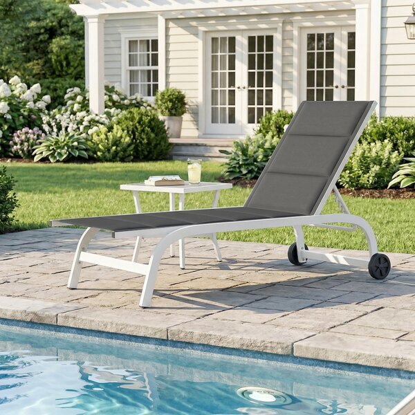 Outsunny Lettino Prendisole da Giardino con Ruote, in Texteline con Telaio in Alluminio, Grigio Scuro e Bianco | Aosom Italy