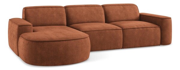 Divano angolare color terracotta (con penisola a sinistra/con chaise lounge) con rivestimento in ciniglia Omao – Makamii