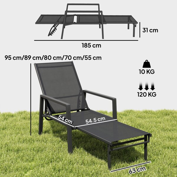 Outsunny Sdraio Reclinabile 5 Posizioni, Poggiapiedi Retrattile, Ideale Per Giardino | Aosom Italy