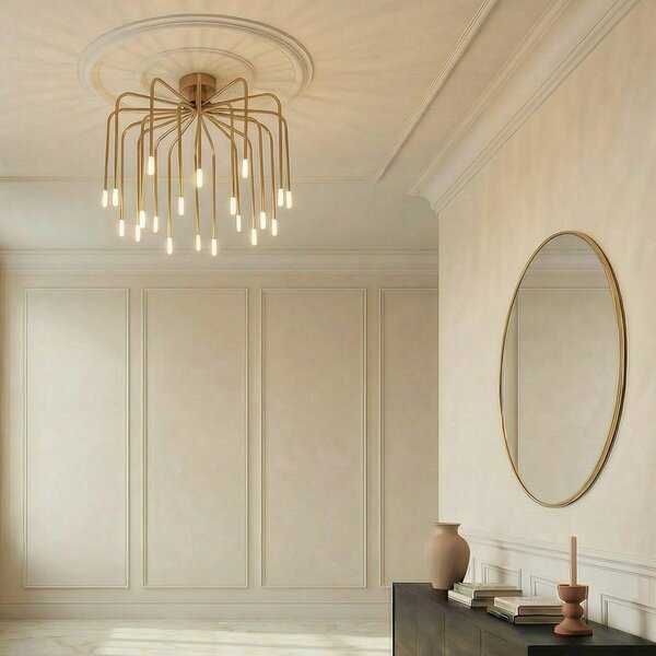 Plafoniera soffitto Ariadne Lucande, dimmerabile, Ottone / Oro, Soggiorno / Sala da pranzo, Metallo, Moderno, Plafoniera