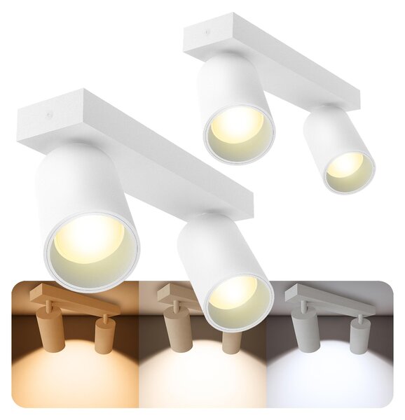 SSC-LUXon NUVIO Set da 2 faretti da soffitto a 2 luci, bianco – Faretto da soffitto con lampadina LED GU 10 da 3 W, tre tonalità di luce regolabili (3CCT) – Lampada da soffitto per cucina, sala da pranzo