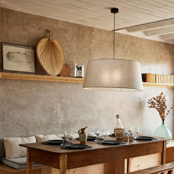 Lampada a sospensione COREP, Tambour, dimmerabile, Beige, Soggiorno, Tessuto / Tessile