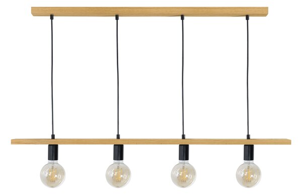 LED Wood | Lampada a sospensione, lampada a soffitto, LED, 4x E27, 0-110 cm, rovere, montaggio a parete, sospensione, tavola di legno, soggiorno