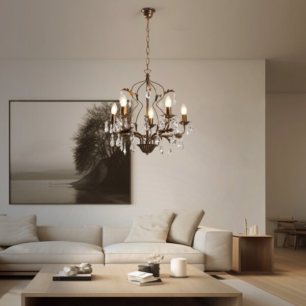 ONLI - Lampadario a sospensione con catena TERESA 5xE14/6W/230V bronzo