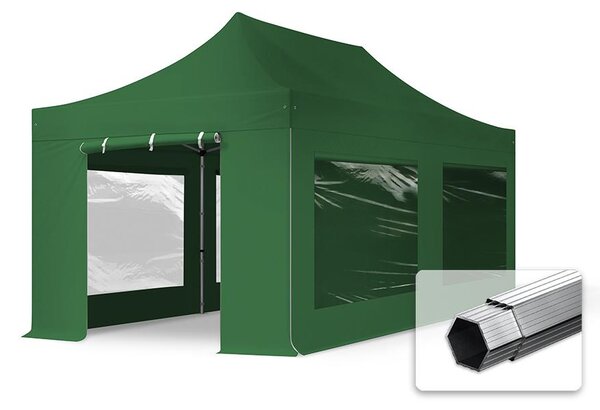 TOOLPORT 3x6m gazebo pieghevole PES con laterali (panoramiche), PROFESSIONAL alluminio, verde scuro