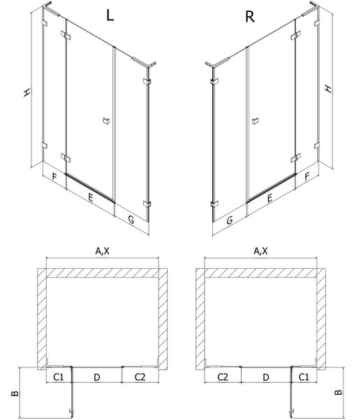 Mexen Lunar L porta doccia apribile sinistra 120 cm, trasparente, oro spazzolato - 834SL-120-050-55-00-L