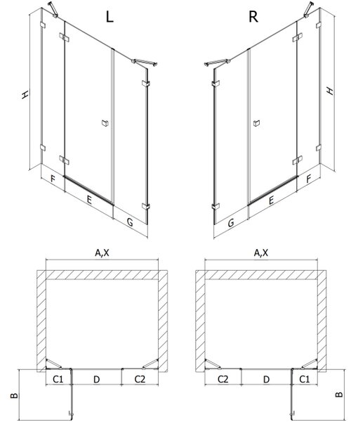 Mexen Lunar porta doccia a battente sinistra 120 cm, trasparente, cromo - 834S-120-050-01-00-L