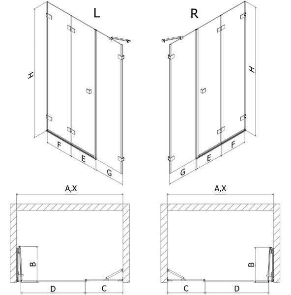 Mexen Lunar-F porte doccia pieghevoli sinistra 130 cm, trasparente, cromo - 836S-130-050-01-00-L