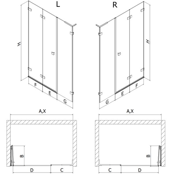 Mexen Lunar-F L porte doccia pieghevoli sinistra 140 cm, trasparente, cromo - 836SL-140-050-01-00-L