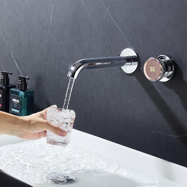 Rubinetto per lavabo da incasso, per montaggio a parete, con display LED che indica la temperatura dell'acqua