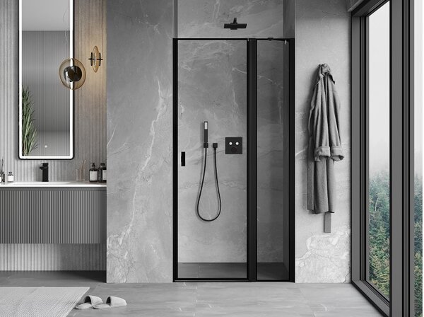 Mexen Mist porta doccia battente destra 90 cm, cornice nera, nero - 8A4-090-000-70-70-P
