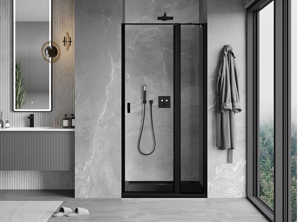Mexen Mist porta doccia battente destra 90 cm, cornice nera, nero - 8A4-090-000-70-70-P
