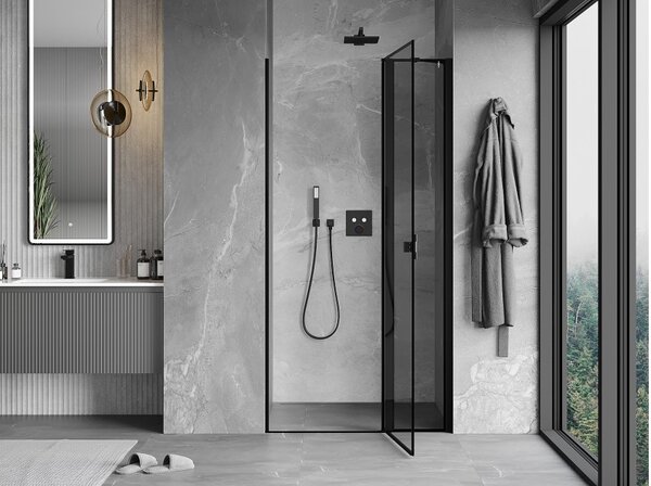 Mexen Mist porta doccia battente destra 90 cm, cornice nera, nero - 8A4-090-000-70-70-P