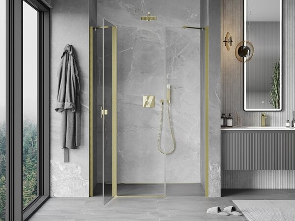 Mexen Mist porta doccia battente 150 cm, trasparente, oro spazzolato - 8A4-150-001-55-00