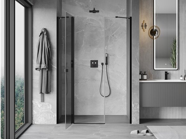 Mexen Mist porta doccia a battente 135 cm, trasparente, nero - 8A4-135-001-70-00