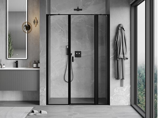 Mexen Mist porta doccia battente destra 125 cm, cornice nera, nero - 8A4-125-001-70-70-P