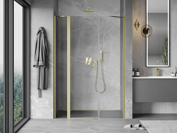 Mexen Mist porta doccia battente 150 cm, trasparente, oro spazzolato - 8A4-150-001-55-00