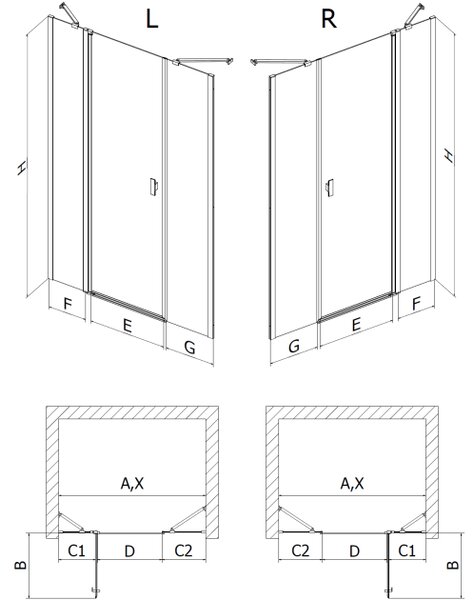 Mexen Mist porta doccia a battente 130 cm, trasparente, cromo - 8A4-130-001-01-00