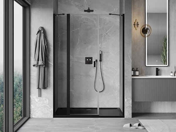 Mexen Mist porta doccia a battente 135 cm, trasparente, nero - 8A4-135-001-70-00