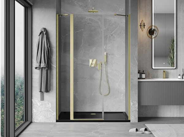 Mexen Mist porta doccia battente 150 cm, trasparente, oro spazzolato - 8A4-150-001-55-00