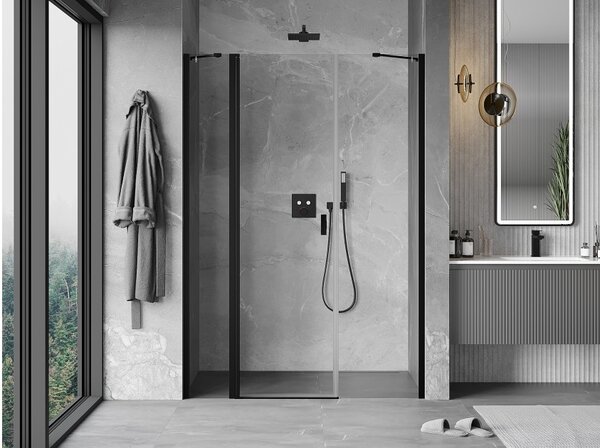 Mexen Mist porta doccia a battente 135 cm, trasparente, nero - 8A4-135-001-70-00