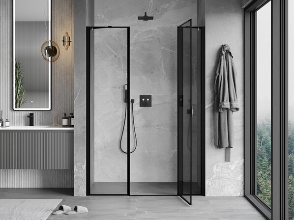 Mexen Mist porta doccia battente destra 125 cm, cornice nera, nero - 8A4-125-001-70-70-P
