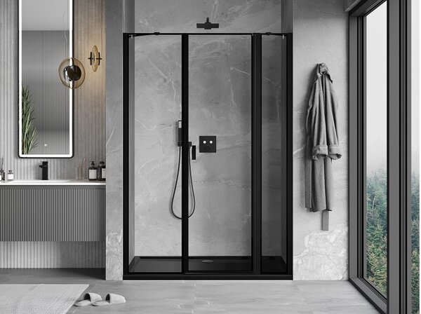 Mexen Mist porta doccia battente destra 125 cm, cornice nera, nero - 8A4-125-001-70-70-P