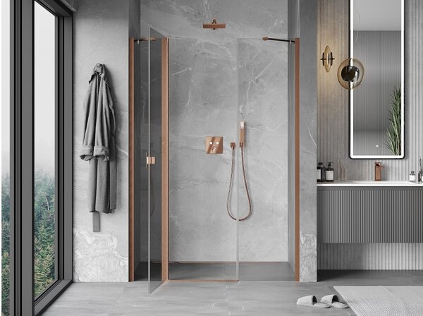 Mexen Mist porta doccia a battente 140 cm, trasparente, rame spazzolato - 8A4-140-001-65-00