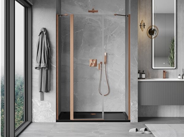 Mexen Mist porta doccia a battente 140 cm, trasparente, rame spazzolato - 8A4-140-001-65-00