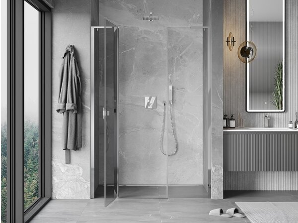 Mexen Mist L porta doccia a battente 140 cm, trasparente, cromo - 8A4L-140-001-01-00