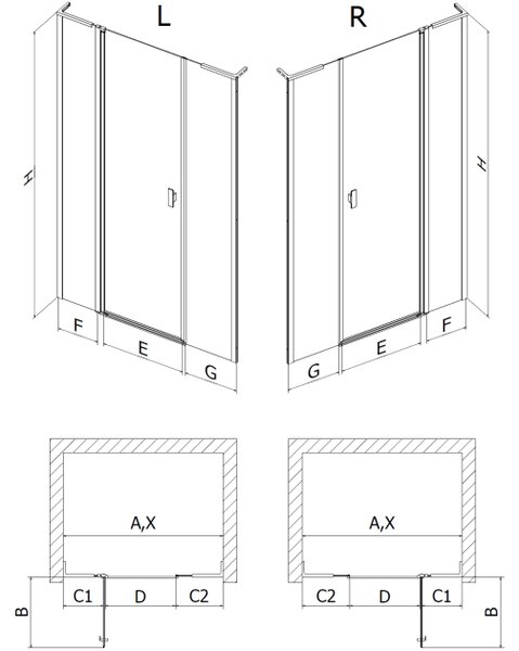 Mexen Mist L porta doccia a battente 140 cm, trasparente, cromo - 8A4L-140-001-01-00