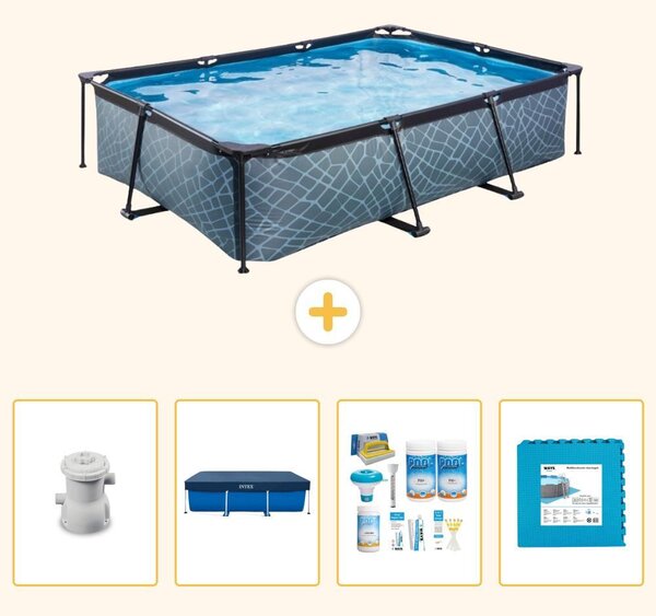 Piscina fuori terra rettangolare - aspetto pietra - 300x200x65 cm - composta da 5 elementi - modello SCB2
