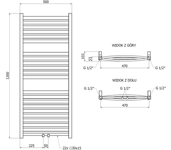 Mexen Zing radiatore da bagno 1200 x 500 mm, 513 W, nero - W128-1200-500-00-70