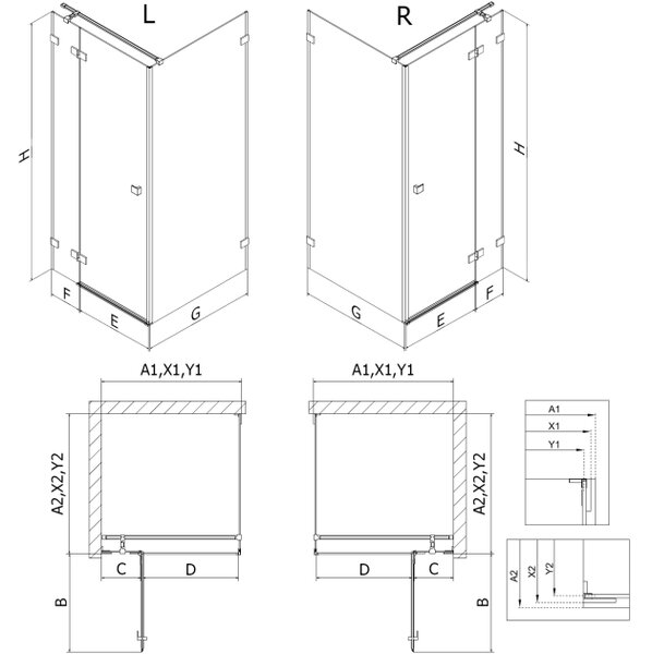 Mexen Lunar T cabina doccia battente destra 130 x 120 cm, trasparente, nera - 834T-130-120-70-00-P