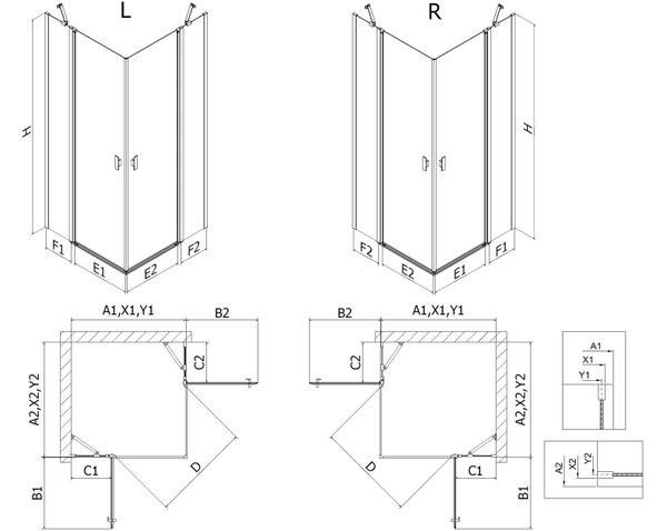 Mexen Mist Duo cabina doccia a battente 70 x 70 cm, trasparente, rame spazzolato - 8A4-070-070-65-00