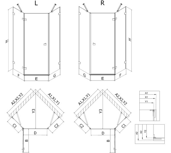 Mexen Lunar cabina doccia pentagonale a battente destra 80 x 100 cm, trasparente, cromo - 831-080P-100L-01-00-P