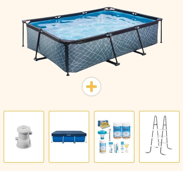 Piscina fuori terra rettangolare - aspetto pietra - 300x200x65 cm - composta da 5 elementi - modello SCB64