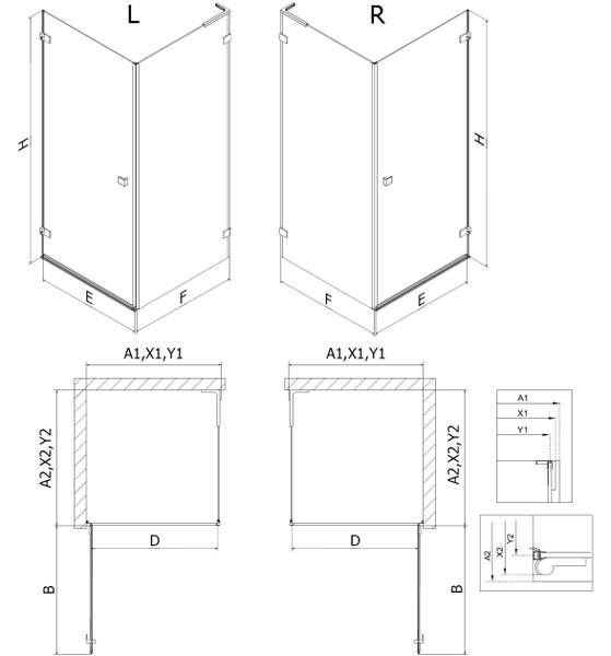 Mexen Lunar-B L cabina doccia a battente sinistra 80 x 80 cm, trasparente, cromo - 832L-080-080-01-00-L