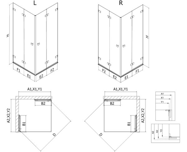 Mexen Lunar-F Duo cabina doccia pieghevole 70 x 70 cm, trasparente, cromo - 836-070L-070P-01-00