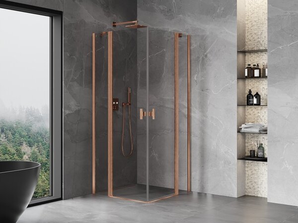 Mexen Mist Duo cabina doccia a battente 70 x 70 cm, trasparente, rame spazzolato - 8A4-070-070-65-00