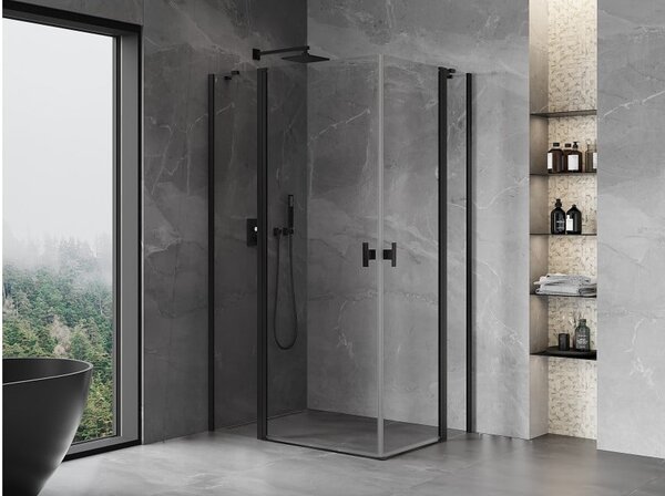 Mexen Mist Duo cabina doccia con apertura 90 x 70 cm, trasparente, nero - 8A4-090-070-70-00