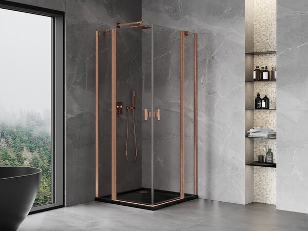 Mexen Mist Duo cabina doccia a battente 70 x 70 cm, trasparente, rame spazzolato - 8A4-070-070-65-00
